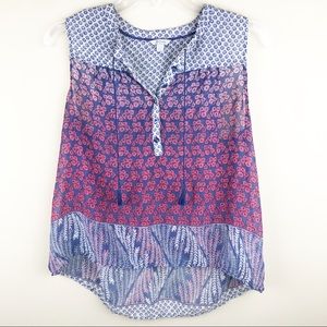 Lorimer NYC hi-low semi-sheer boho floral top